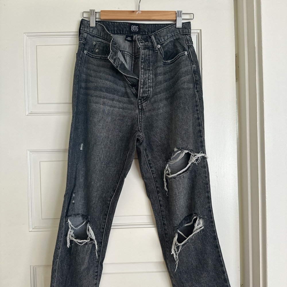 BDG distressed dark straight jeans